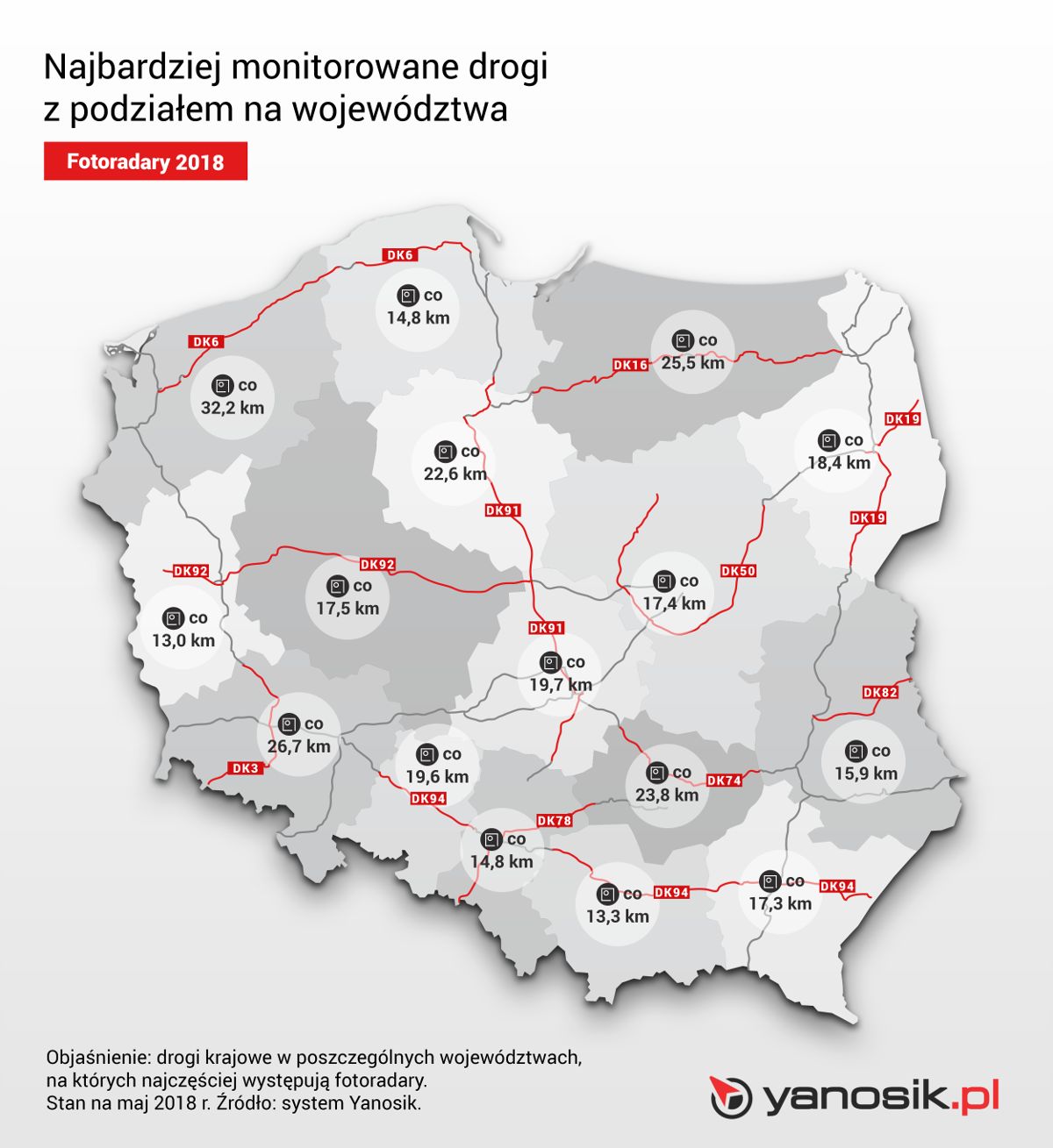najbardziej monitorowane drogi w polsce - mapa